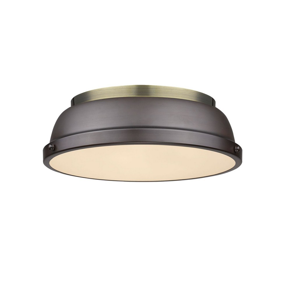 Golden Lighting-3602-14 AB-RBZ-Duncan - 2 Light Flush Mount in Classic style - 4.25 Inches high by 14 Inches wide Aged Brass Rubbed Bronze Aged Brass Finish